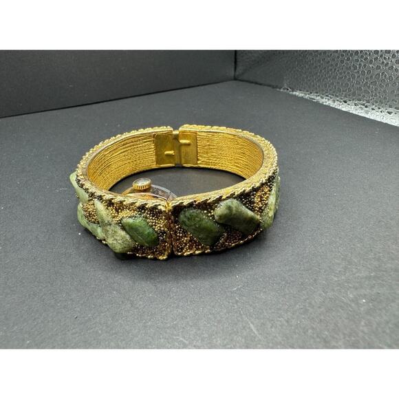 Vintage Style Time 21 Jewels Gold Tone Jade Beaded Bracelet Wind-Up Watch main image 8